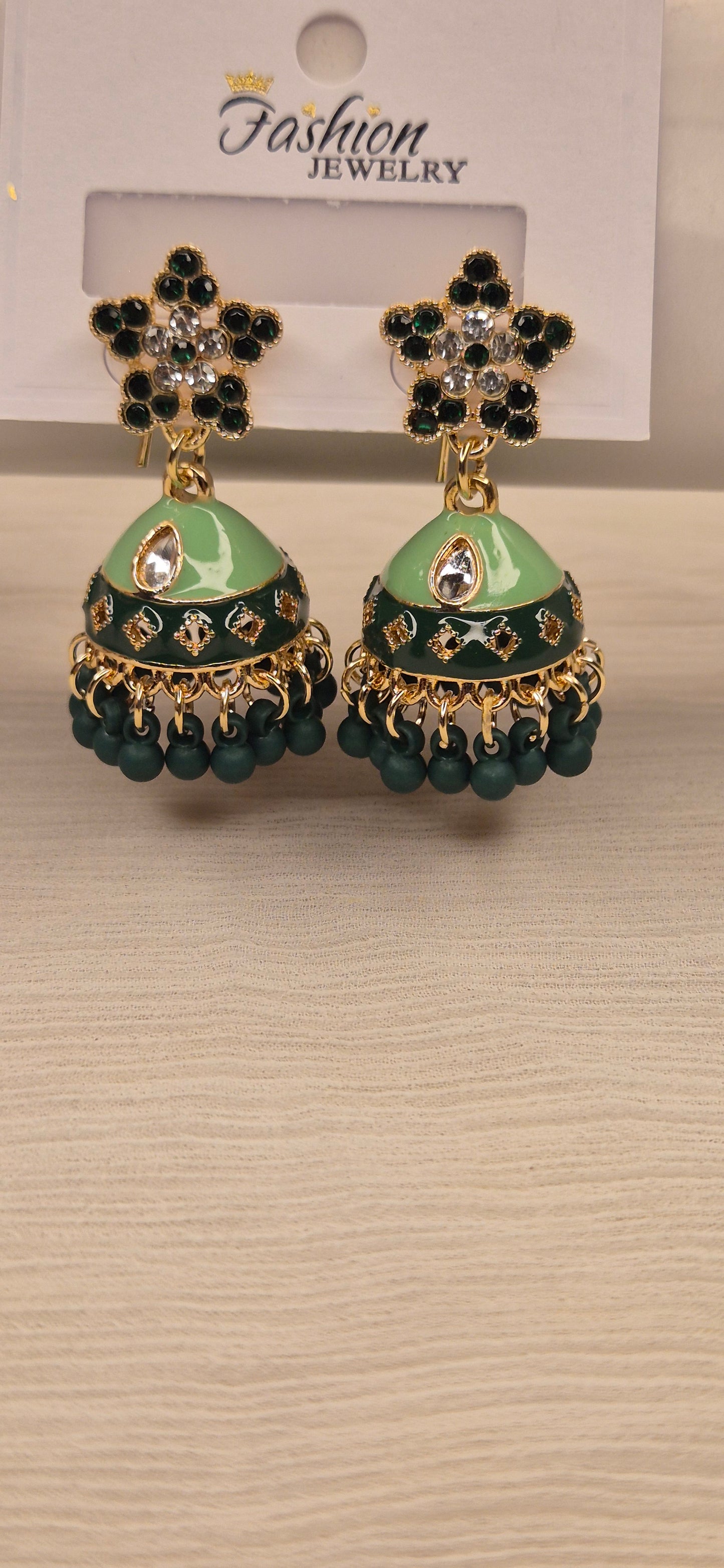 Emerald Grace Mint Green Royal Jhumka Earrings
