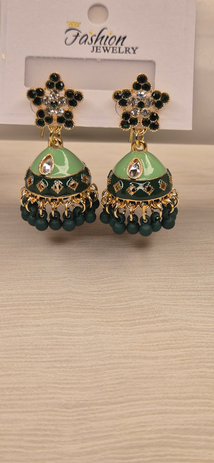 Emerald Grace Mint Green Royal Jhumka Earrings