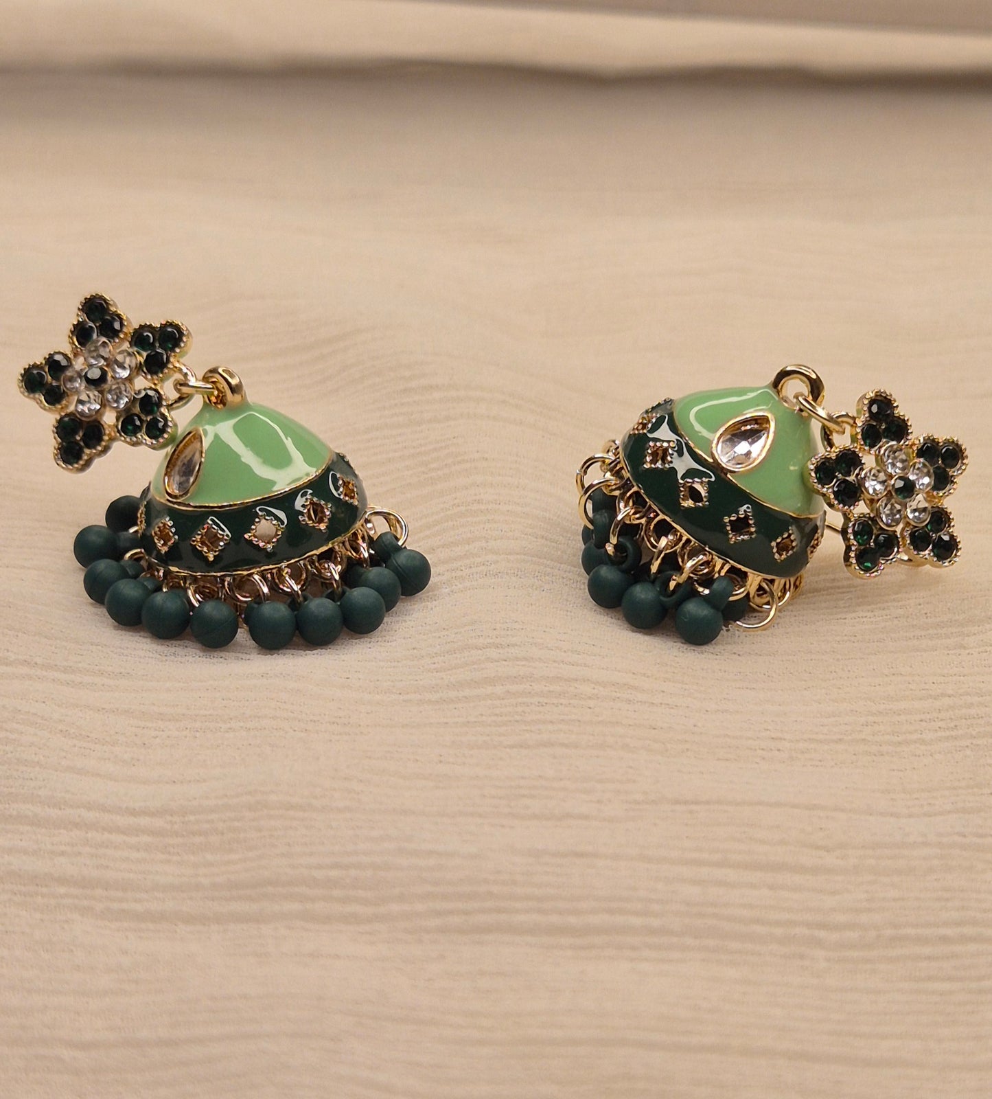 Emerald Grace Mint Green Royal Jhumka Earrings