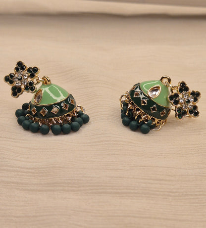 Emerald Grace Mint Green Royal Jhumka Earrings