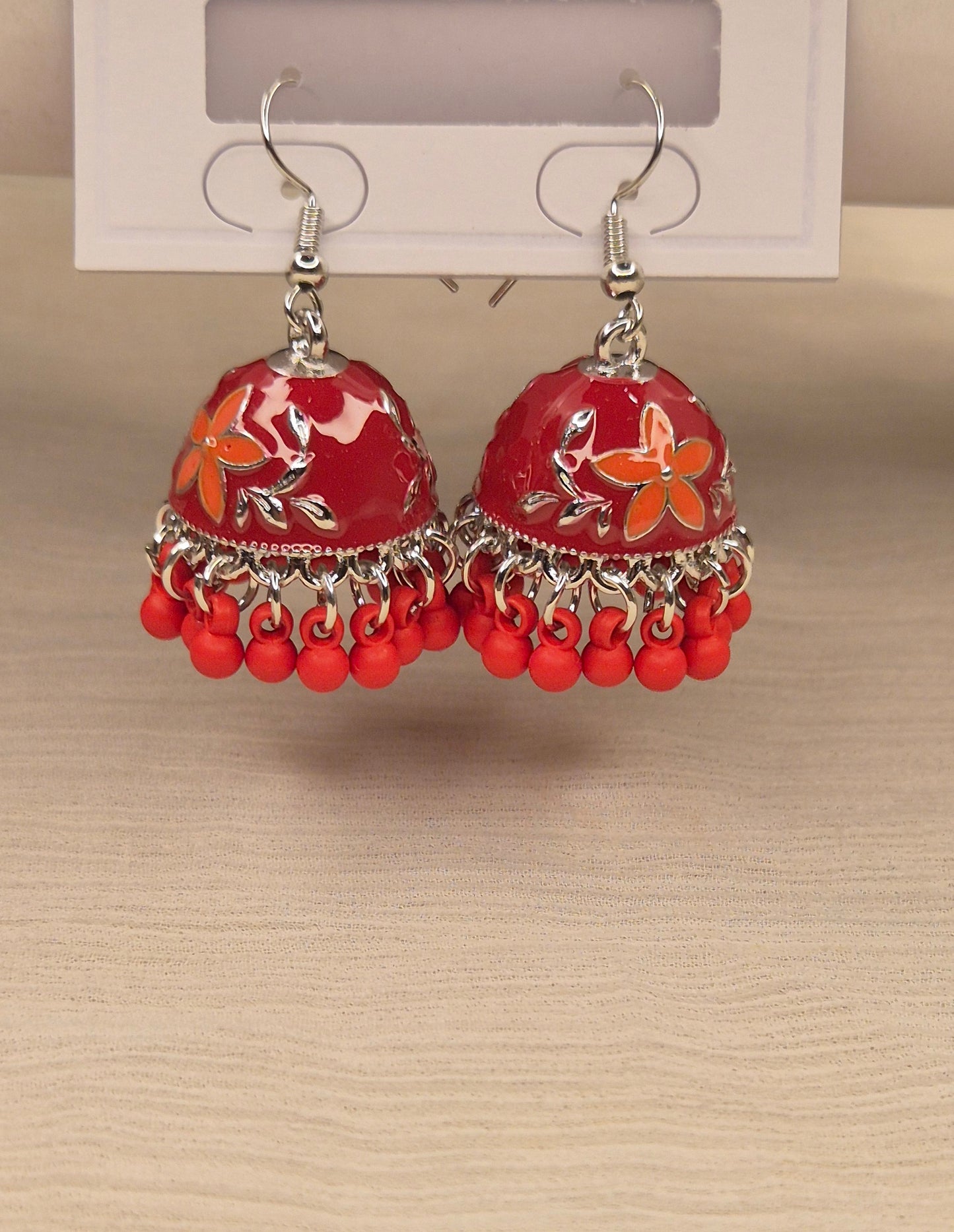 Scarlet Blossom Red Floral Jhumka Earrings