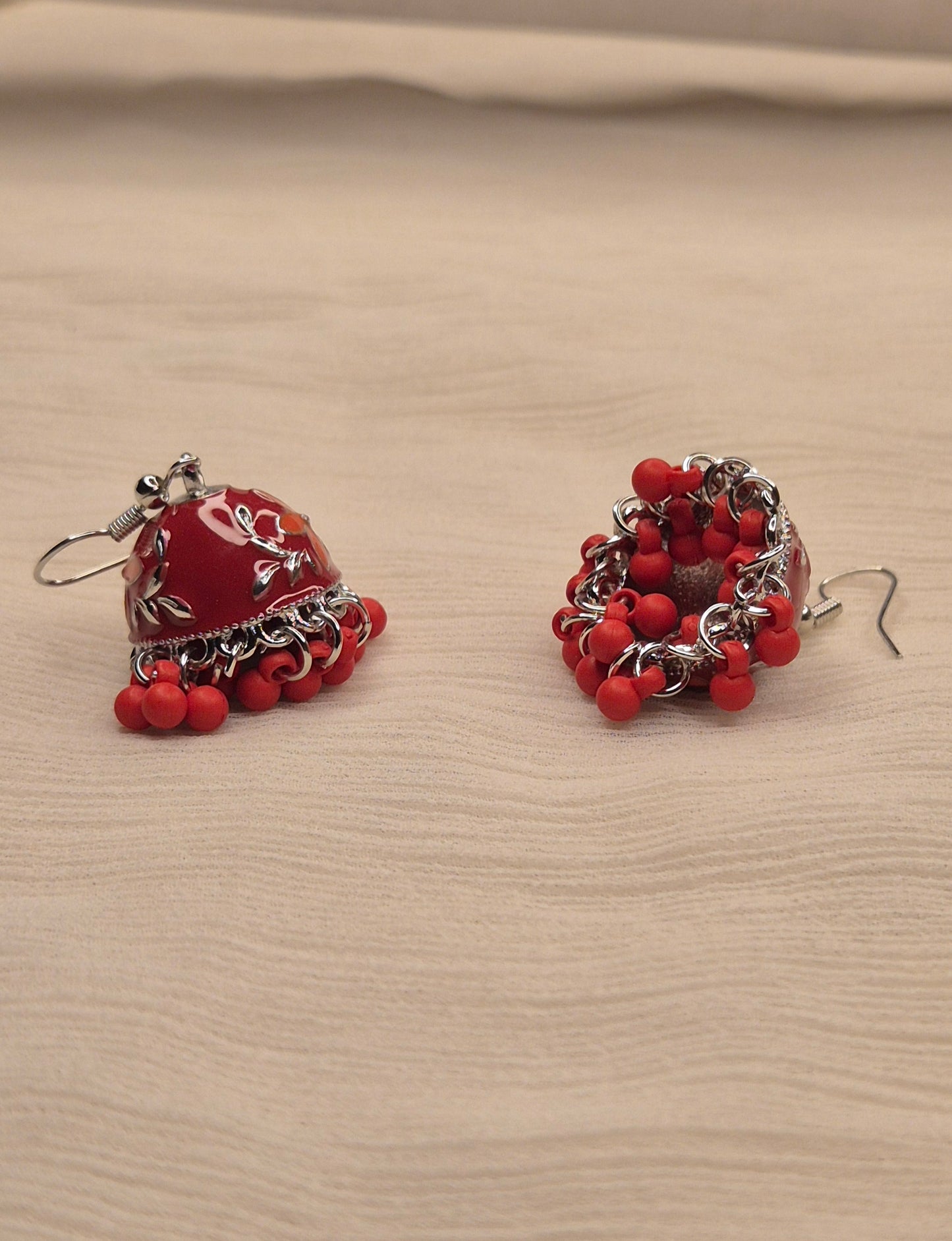 Scarlet Blossom Red Floral Jhumka Earrings