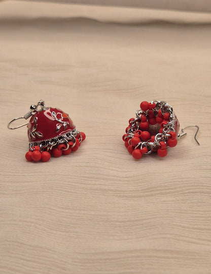 Scarlet Blossom Red Floral Jhumka Earrings