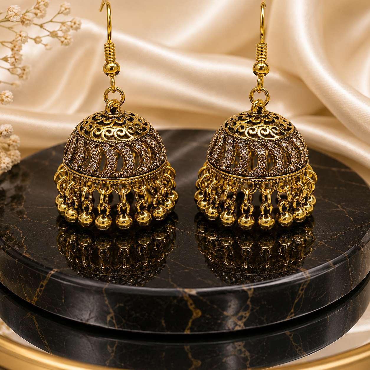 Heritage Glam Antique Gold Crystal Embedded Jhumkas