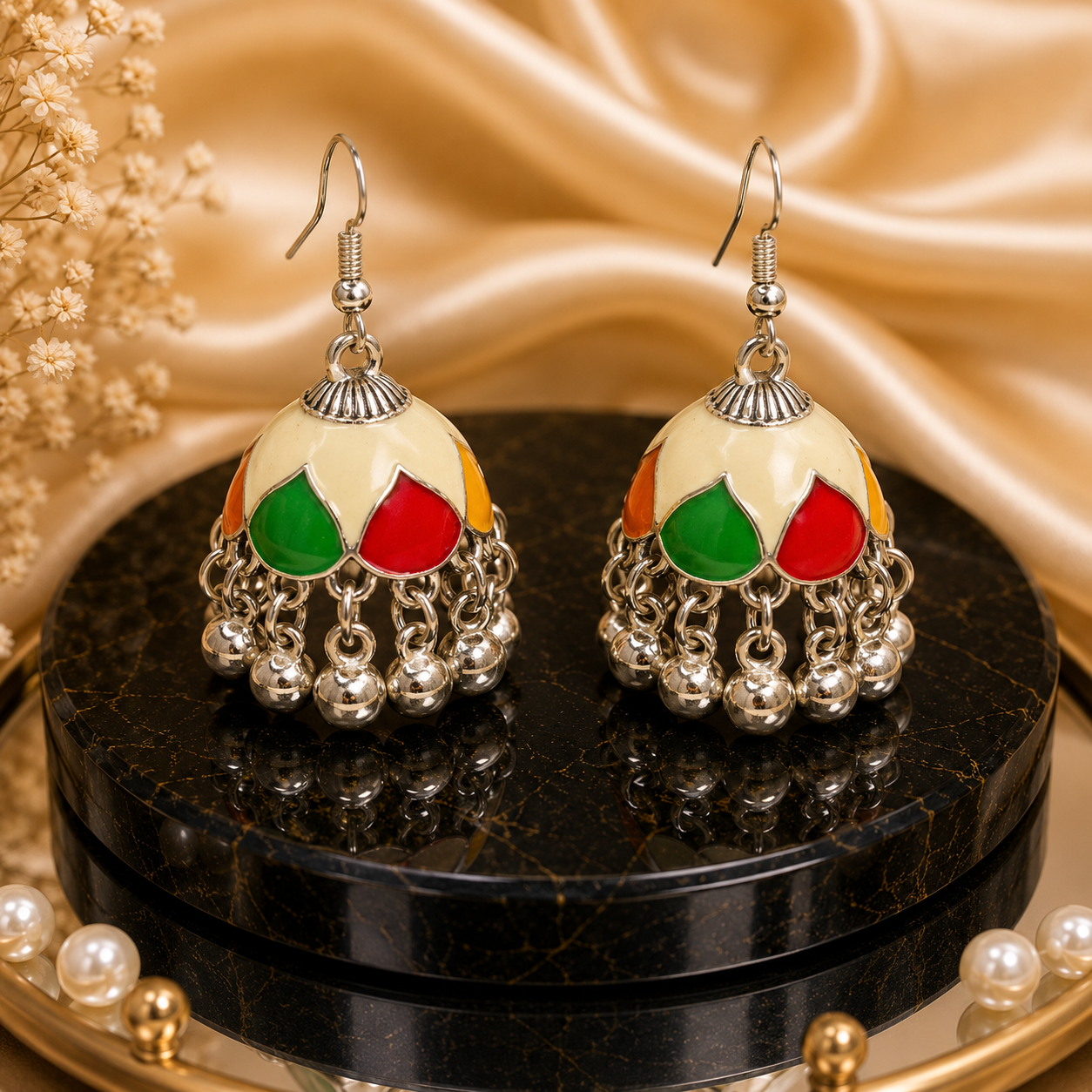 Rainbow Bloom Traditional Jhumka Earrings