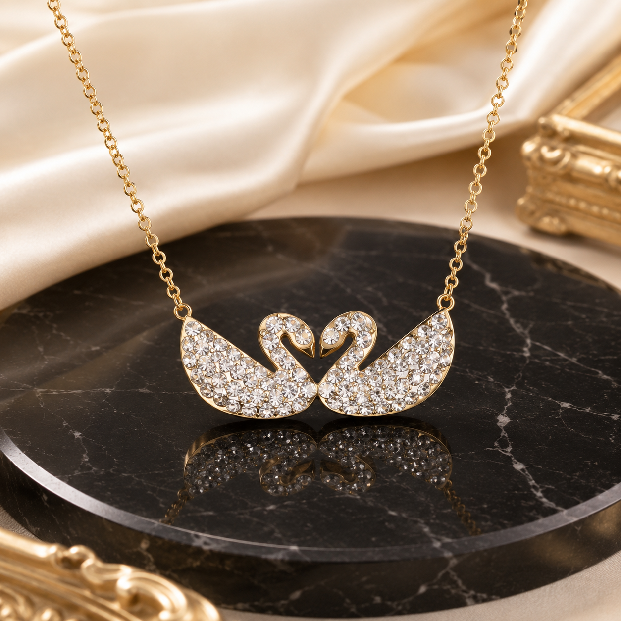 Eternal Grace Dual Swan Crystal Pendant Necklace