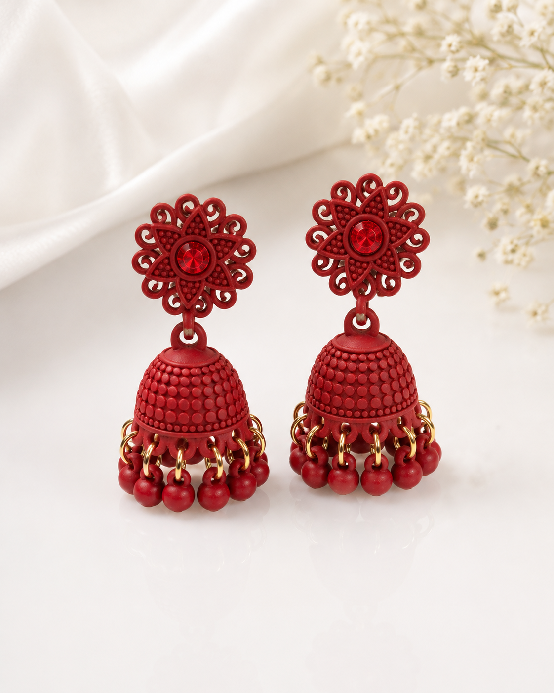 Matte Red Traditional Jhumki