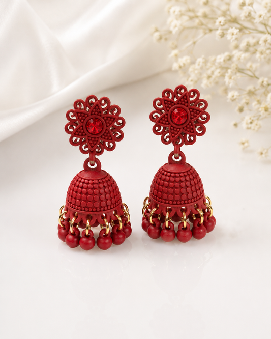 Matte Red Traditional Jhumki
