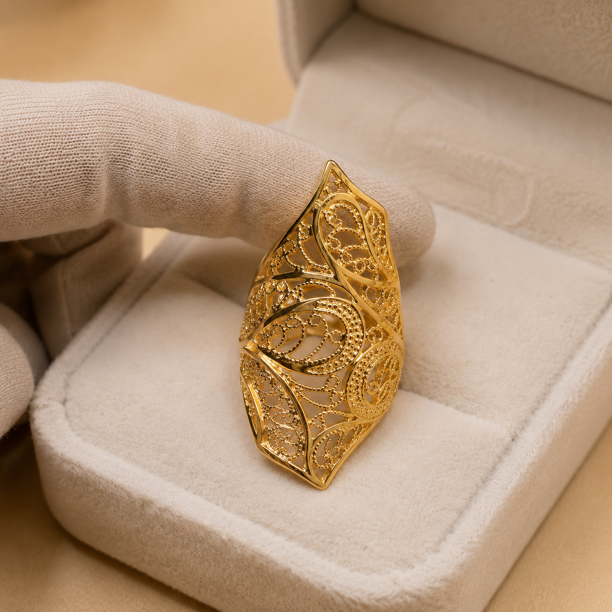 Royal Filigree Gold Plated Shield Ring