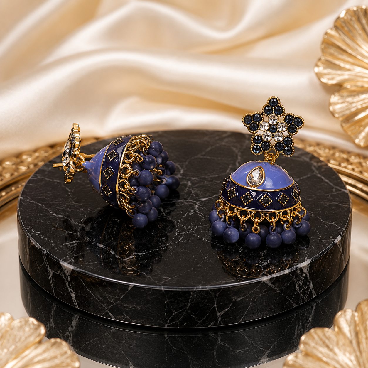 Emerald Grace Mint Green Royal Jhumka Earrings