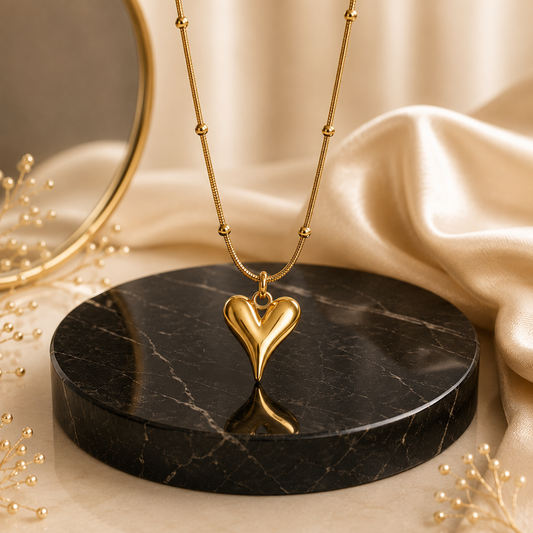 Golden Sleek Heart Pendant Necklace