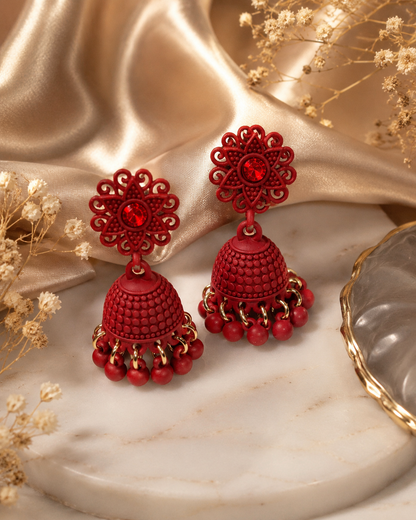 Matte Red Traditional Jhumki