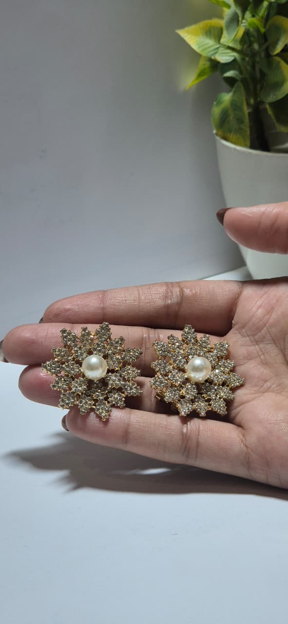 Royal Pearl Snowflake Crystal Earrings