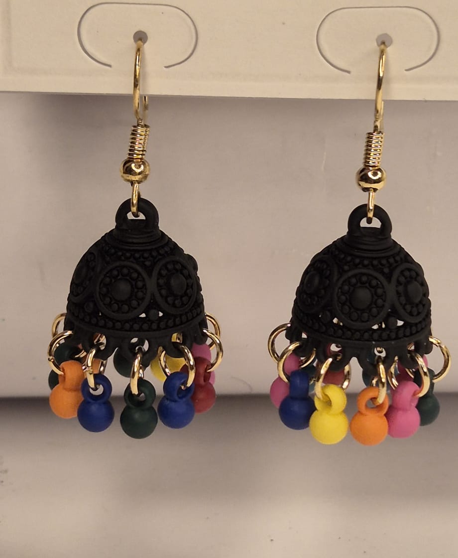 Vibrant Essence Multi-Color Matte Black Jhumka Earrings