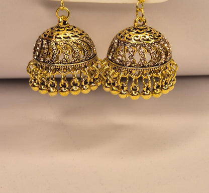 Heritage Glam Antique Gold Crystal Embedded Jhumkas