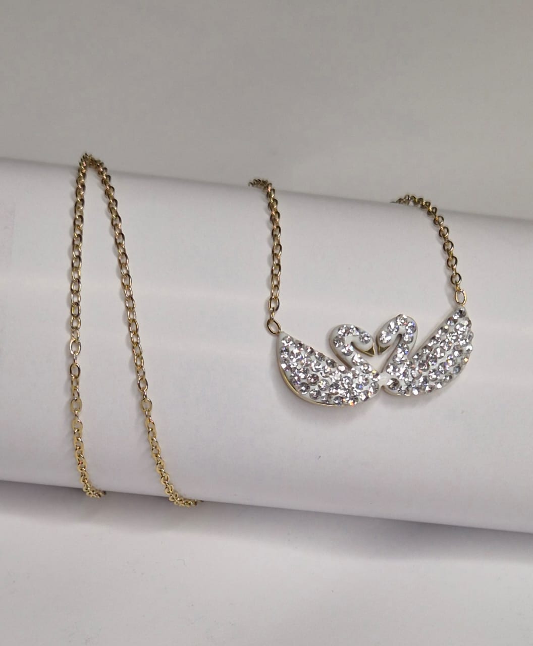 Eternal Grace Dual Swan Crystal Pendant Necklace