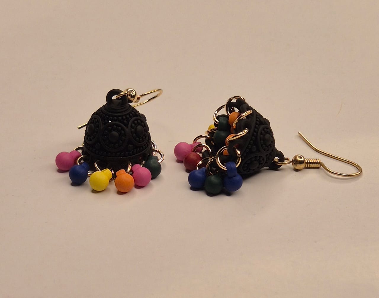 Vibrant Essence Multi-Color Matte Black Jhumka Earrings