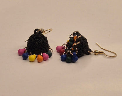 Vibrant Essence Multi-Color Matte Black Jhumka Earrings