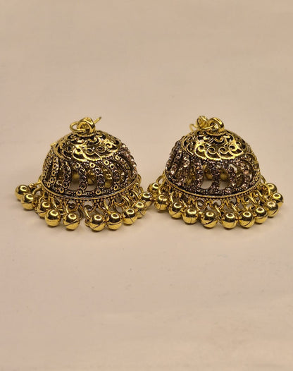 Heritage Glam Antique Gold Crystal Embedded Jhumkas