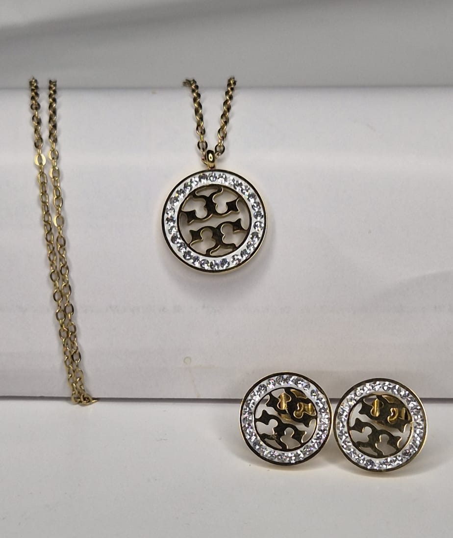 Imperial Glow Gold Plated Medallion Pendant & Studs Set