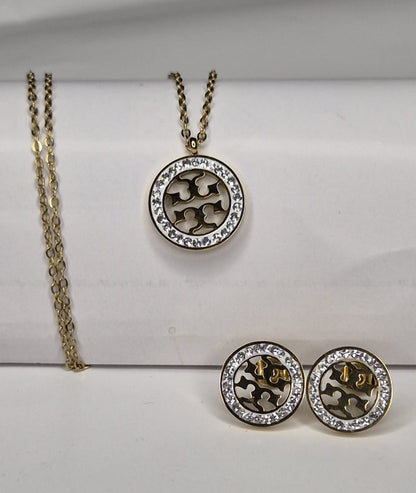 Imperial Glow Gold Plated Medallion Pendant & Studs Set